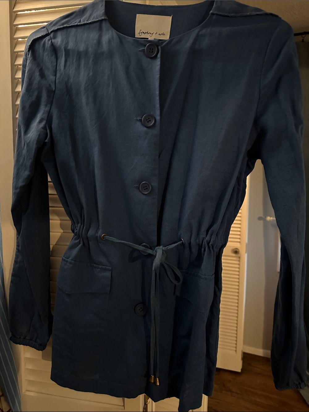 Symphony Navy Blue Drawstring Button-Front Utility Jacket - Picture 5 of 5